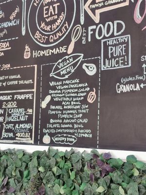 Vegan menu at Mani's Cafe in Muscat