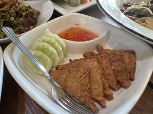triangle spring rolls  at Baan Im Yen in Nakhon Pathom