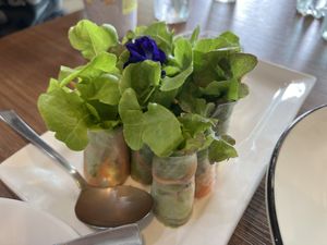 fresh salad spring rolls  at Baan Im Yen in Nakhon Pathom