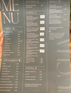 Menu at Nucha Coffee Art in Madrid