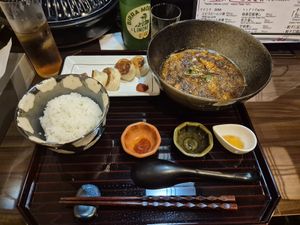 Szechuan mapo tofu and gyoza set at tsuminaki Mapo Tofu - 罪無き麻婆豆腐 in Tokyo