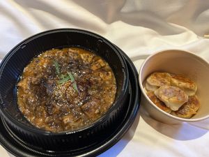 Sichuan pepper mapo vegan tofu and gyoza  at tsuminaki Mapo Tofu - 罪無き麻婆豆腐 in Tokyo