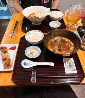 Sichuan style Mapo tofu with rice and gyoza   at tsuminaki Mapo Tofu - 罪無き麻婆豆腐 in Tokyo
