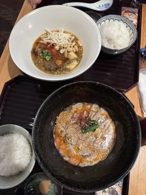 Top one: curry, bottom one: sesame   at Tsuminaki Mapo Tofu - 罪無き麻婆豆腐 in Tokyo