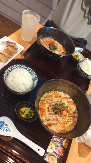 White sesame vegan Mapo Tofu with rice at Tsuminaki Mapo Tofu - 罪無き麻婆豆腐 in Tokyo