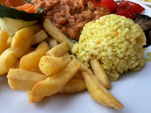 Fries were a little bit soggy and the rice a little bit hard. But still good   at Belveder in Cetinje