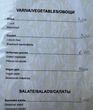 Vegan options   at Belveder in Cetinje