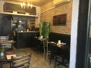 Inside restaurant: what you see here this is pretty much the entire place. at Good Health Cafe in New York City