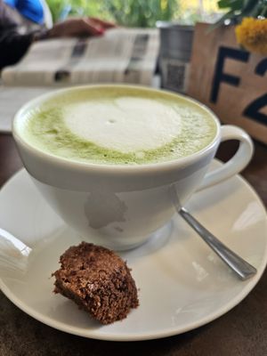 Matcha Latte with oat milk at Café Hüftgold in Dusseldorf