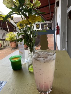 Limonada with chia seeds  at Almendra in Antigua