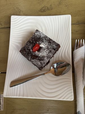 Bean brownie   at Almendra in Antigua