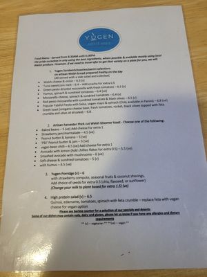 Food Menu at Yugen Coffee House in Bangor
