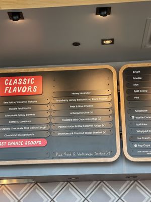 Menu with labeled vegan options   at Salt & Straw in Gilbert
