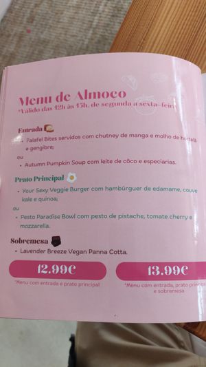 Menu almoço at The Flower Bar & Coffee Shop in Faro