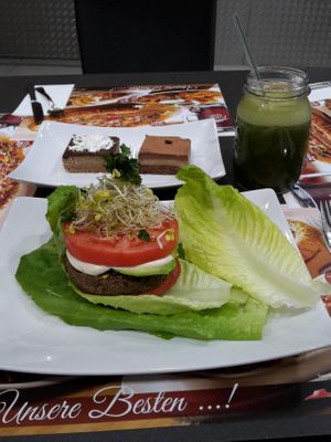 Raw burger and Tiramisu slices  at Rag Bar in Frankfurt