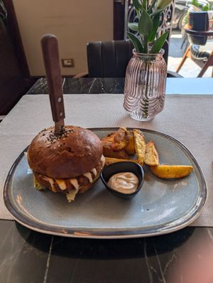 vegan burger at Epidamn Restaurant & Garden in Durres