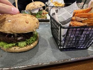 Umami burger + sweet potato friess  at Grill & Green in Hamburg