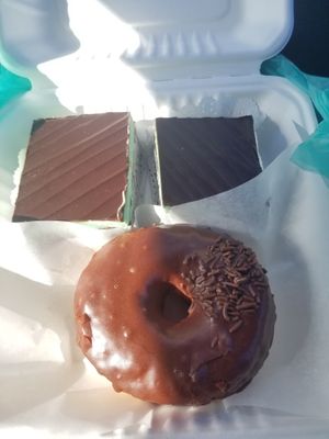 Mint chocolate brownies and fried chocolate donut  at Reverie Bakeshop in Richardson