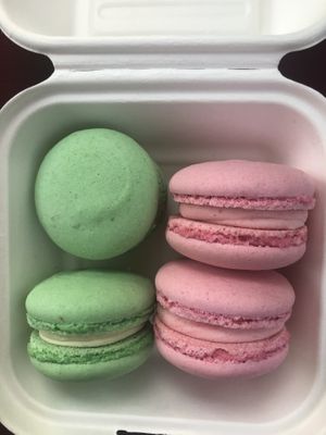 Pistachio + Strawberry macaroons  at Reverie Bakeshop in Richardson