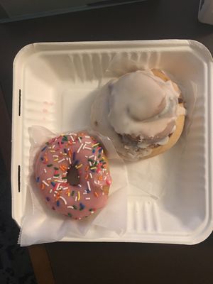 Cinnamon bun and strawberry donut at Reverie Bakeshop in Richardson