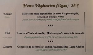 The fully vegan menu at Aux Trois Maries in Lyon
