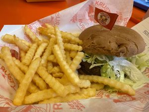 Mother Nature Burger (dry, no veganeise)  at Krusty Burger in Universal City