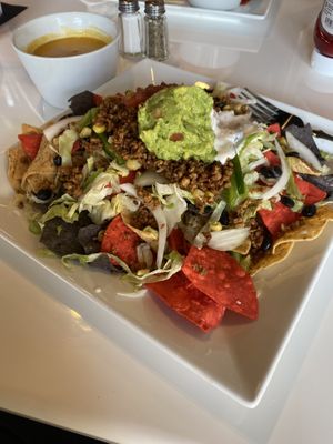 Nachos with cheese on the side at our request  at The Modern Vegan in Royal Oak