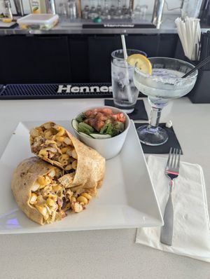 Chick'n Mac n cheese wrap with side salad and lemon drop martini at The Modern Vegan in Royal Oak