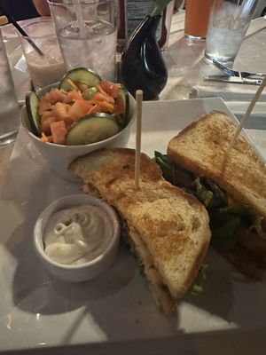 "Lobster” sandwich with side salad  at The Modern Vegan in Royal Oak