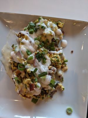 Breakfast potato skins (with bacon added, why don't they come with that?) at The Modern Vegan in Royal Oak