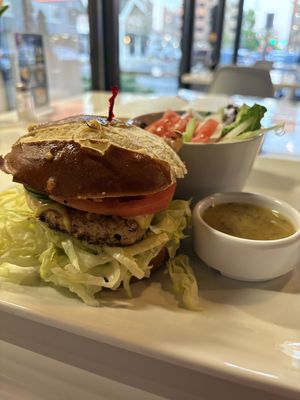 Big jerk burger, side salad   at The Modern Vegan in Royal Oak