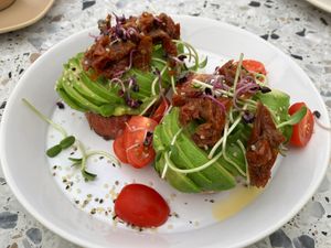 Avocado toast with dried tomatoes at Mimosa - temporarily closed in Juodkrante