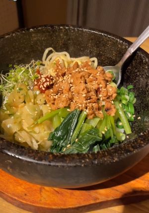 Vegan stone baked in Bibimbap  at Dumplings & Beer 541Tasu tonight in Osaka