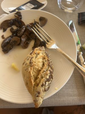 Vegan mushrooms and bread for breakfast buffet  at Terrazza Danieli in Venice
