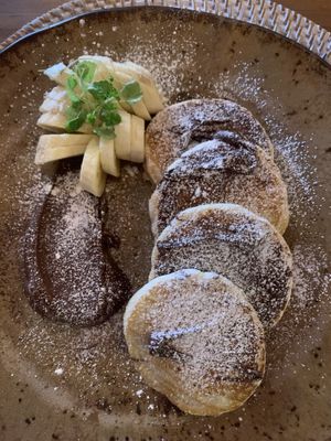 Chocolate and banana vegan pancakes  at Wild Organic Eatery in Beverley