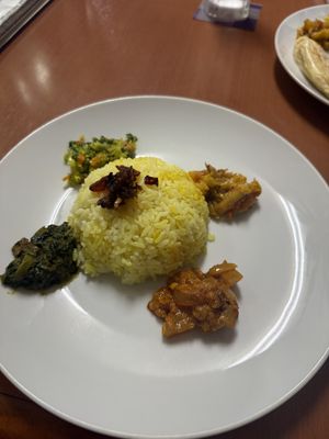 Rice with no egg and 4 different kinds of pickle  at Lucky Lanka Restaurant in Nago