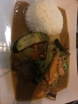 Mock chicken with peanut satay sauce at Soup and Roll in Berlin