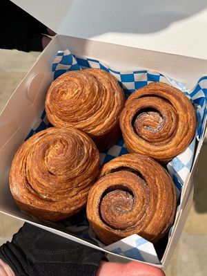 Croissant bun and cinnabun  at Okja in East London