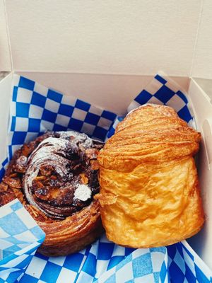 Cinnamon bun and Croissant bun  at Okja in East London