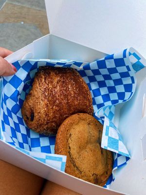 Pan au Chocolat and brown sugar cookiees  at Okja in East London