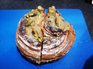 Cut in half to share, the pistachio scroll at Okja in East London