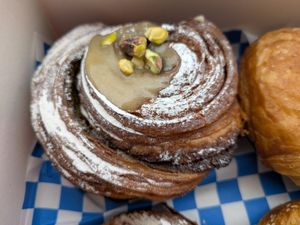 Citrus pistachio roll at Okja in East London