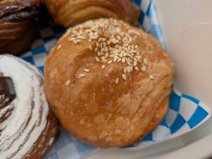 Cheese and pesto bun at Okja in East London