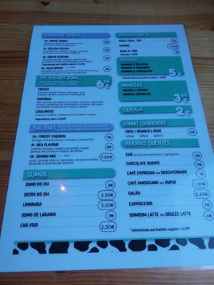 Menu at Cowie in Queluz