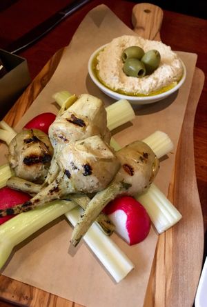 Grilled artichoke hearts with hummus.  at Seasons 52 in Kansas City