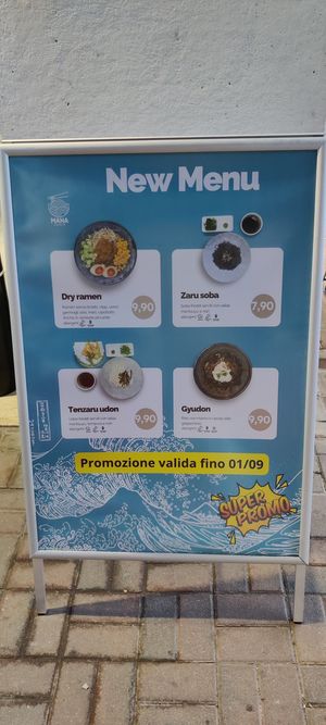 Menù estivo con due scelte vegane at Mana Ramen in Lido Di Ostia