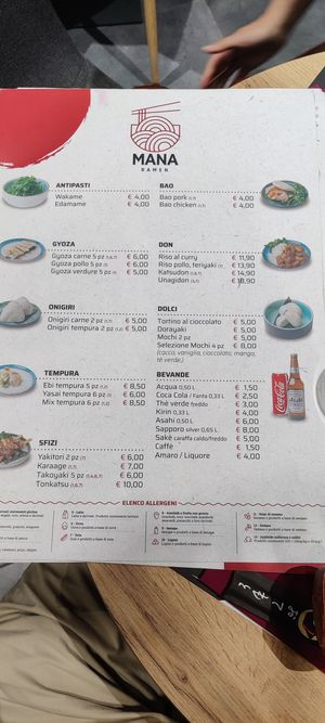 Menù degli antipasti at Mana Ramen in Lido Di Ostia