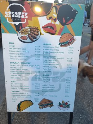 Menu at Biba in Pakostane