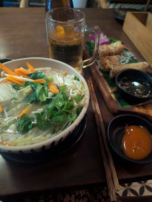 Vegan pho and spring rolls at Hoang's Kitchen in Ho Chi Minh City