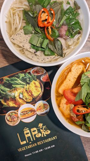 Vegan Pho, Crab Noodles at Lập Vegetarian Restaurant in Central Singapore